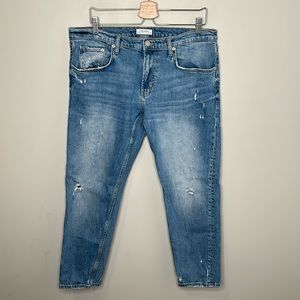 Zara Women Light Blue Wash Distressed Ankle Jeans